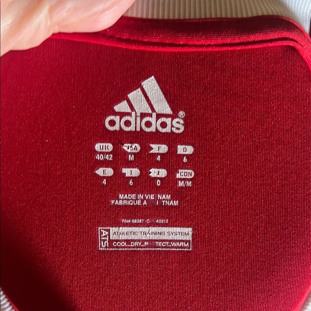 Adidas ATS Dry Red White Men’s Three Striped Logo Short-Sleeve Shirt Size Medium - Picture 9 of 9